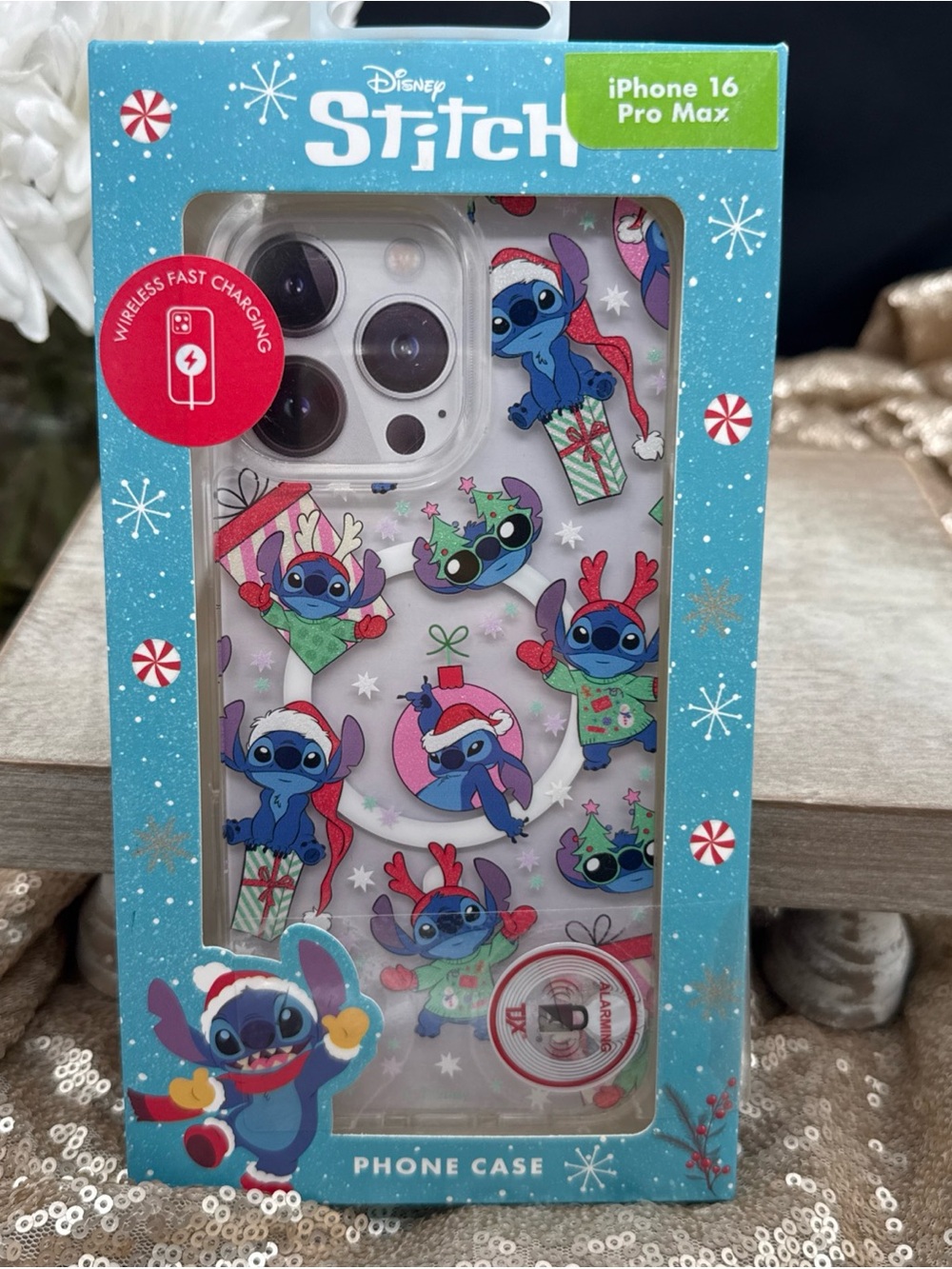Disney Stitch Holiday Santa Clear Phone Case for iPhone 16 Pro Max